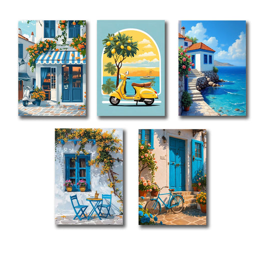 Set Of 5 Italian Vintage Home Art Themed Wall Art Wooden Sticky Frames For Wall Home And Girls Room Decoration